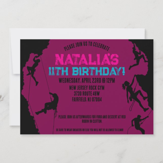 Rock Climbing Gym Birthday Invitation (Front)