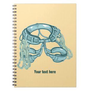 Rock climbing harness with quick draws notebook