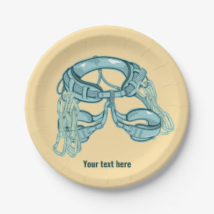 Rock climbing harness with quick draws paper plate