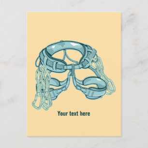 Rock climbing harness with quick draws postcard