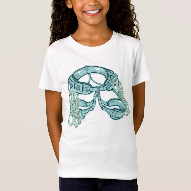Rock climbing harness with quick draws T-Shirt (Front)