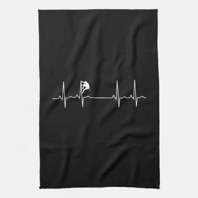 Rock Climbing Heartbeat Tea Towel (Vertical)