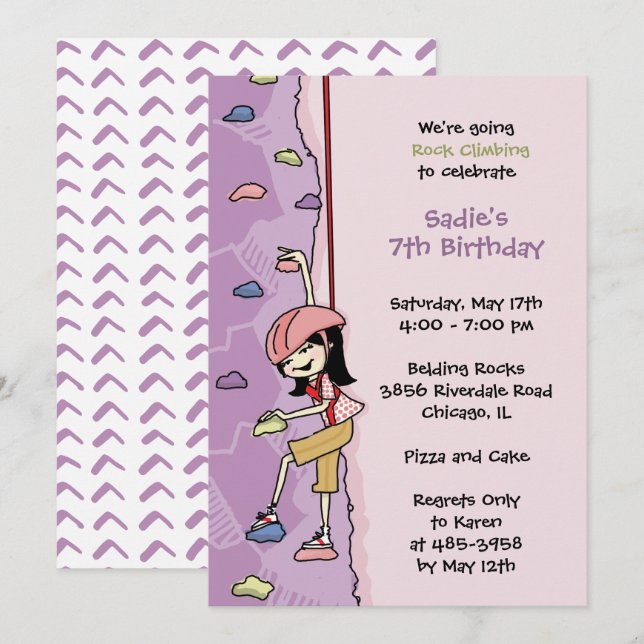 Rock Climbing Invitation: Black Hair Birthday  Invitation (Front/Back)