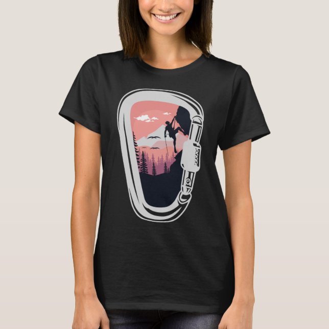 Rock climbing mountain bouldering carabiner nature T-Shirt (Front)