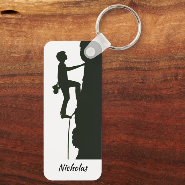 Rock Climbing Mountain Climber Silhouette  Key Ring (Back)
