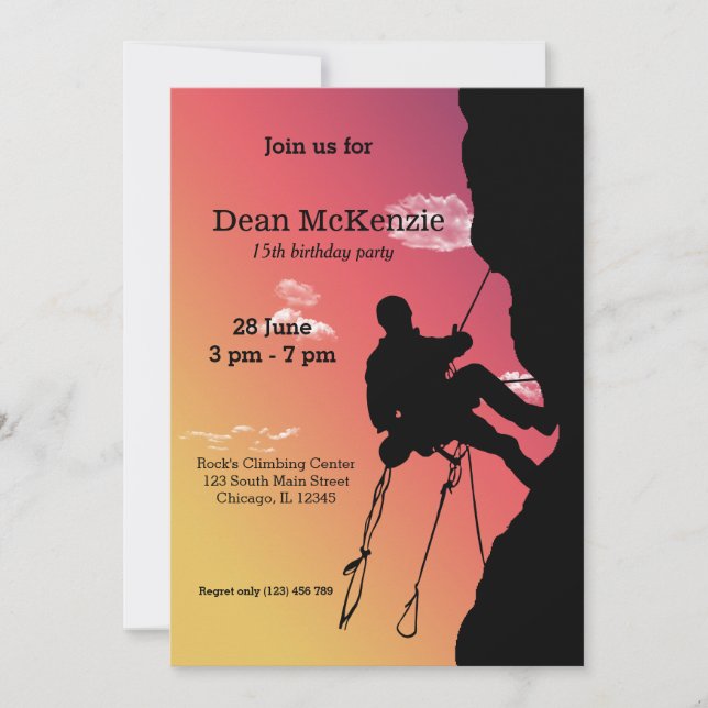 Rock Climbing Party Invitation (Front)