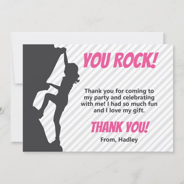 Rock Climbing Party Thank You Card (Front)