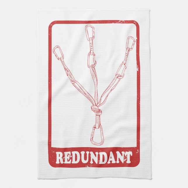 Rock climbing redundant belay station tea towel (Vertical)