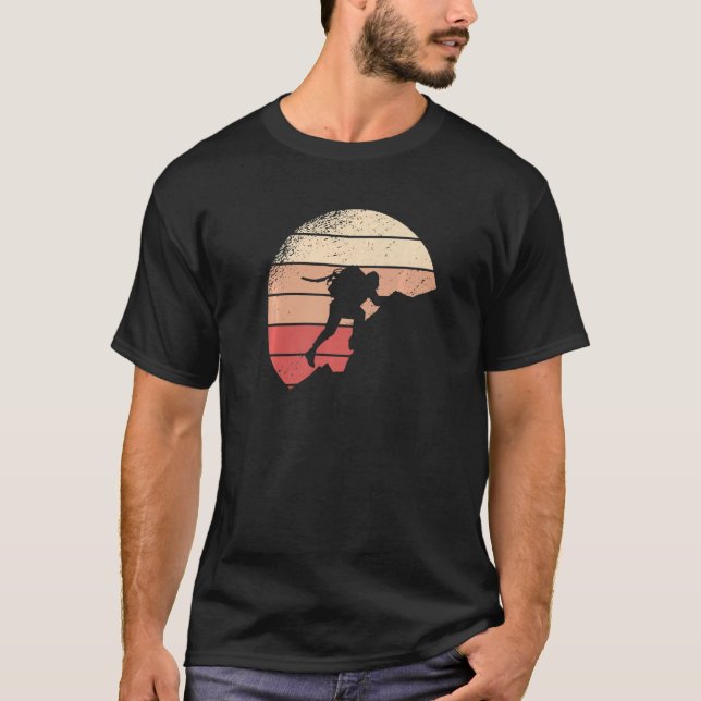 Rock Climbing Retro Sunset Mountain Climbing Hikin T-Shirt (Front)