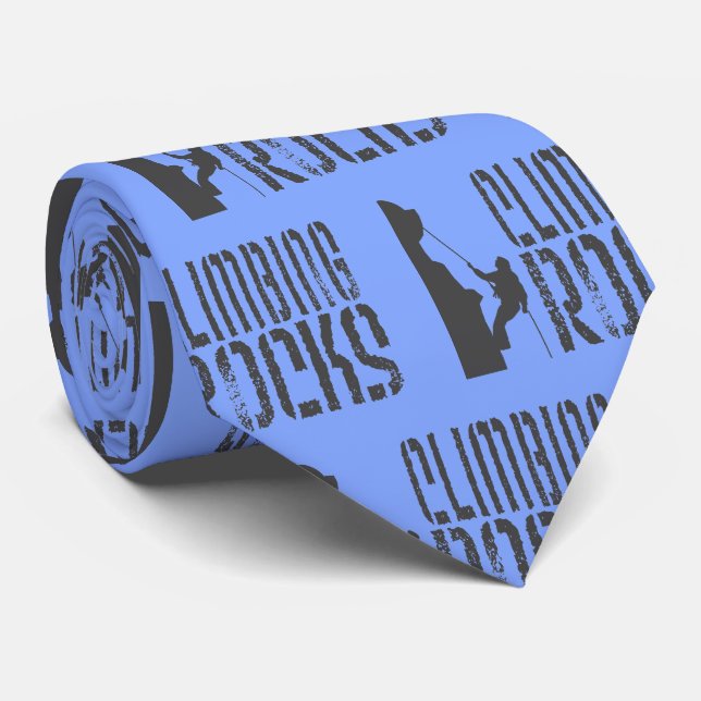 Rock Climbing Rocks Black on Blue Tie (Rolled)