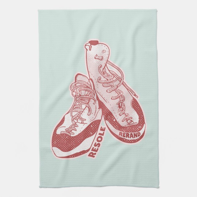 Rock climbing shoes resole tea towel (Vertical)
