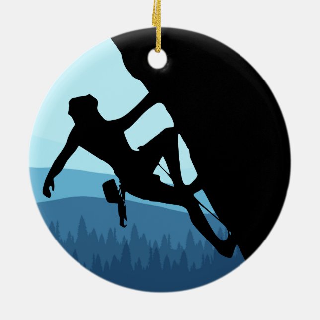 Rock Climbing Silhouette Ceramic Ornament (Back)