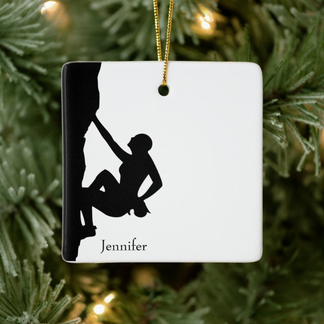 Rock Climbing Silhouette Ceramic Ornament (Tree)