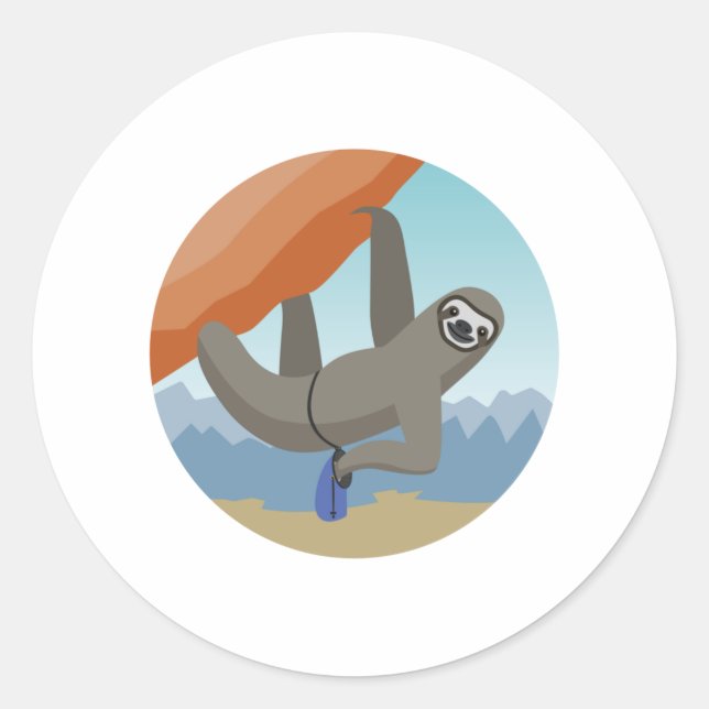 Rock Climbing Sloth  Red Rocks  Classic Round Sticker (Front)