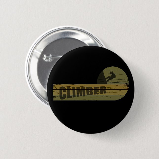 Rock climbing vintage climber 6 cm round badge (Front & Back)