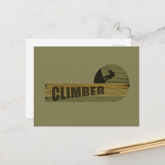 Rock climbing vintage climber holiday postcard (Front/Back In Situ)