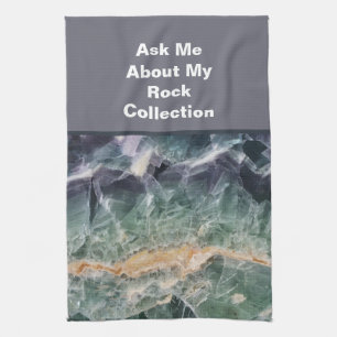 Rock Collector Humor Purple Green Polished Stone Tea Towel