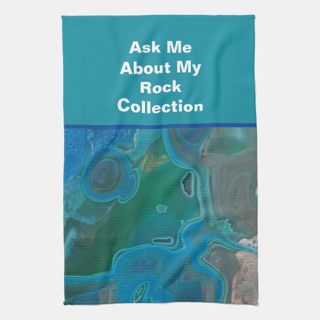 Rock Collector Humour Blue Green Marbled Stone Tea Towel (Vertical)