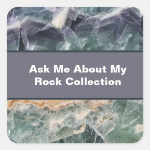 Rock Collector Humour Purple Green Polished Crysta Square Sticker