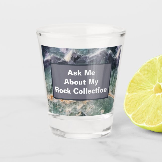 Rock Collector Humour Purple Green Polished Stone Shot Glass (Front)