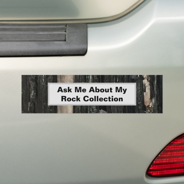 Rock Collector Humourous Black White Striped Stone Bumper Sticker (On Car)