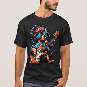 Rock Dog Playing Guitar, Funny Guitar Dachshund Do T-Shirt