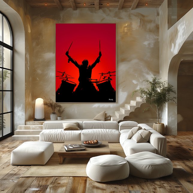 Rock Drummer Poster – Black Silhouette on Red (Creator Uploaded)