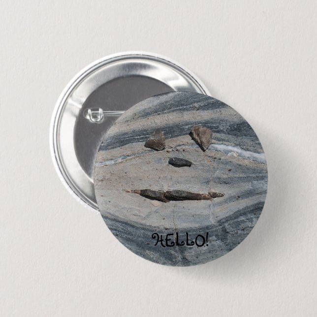 Rock Face Says Hello! 6 Cm Round Badge (Front & Back)