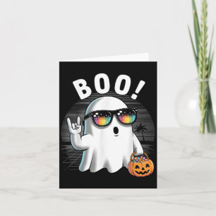 Rock Ghost Retro Halloween Pumpkin Funny Boo  Card