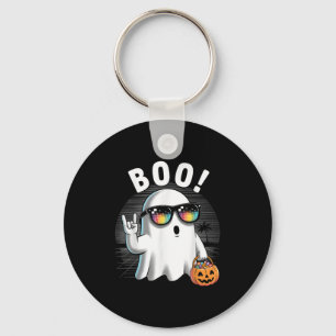 Rock Ghost Retro Halloween Pumpkin Funny Boo Key Ring