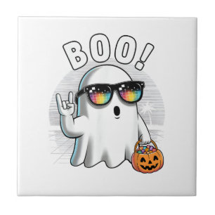 Rock Ghost Retro Halloween Pumpkin Funny Boo Tile