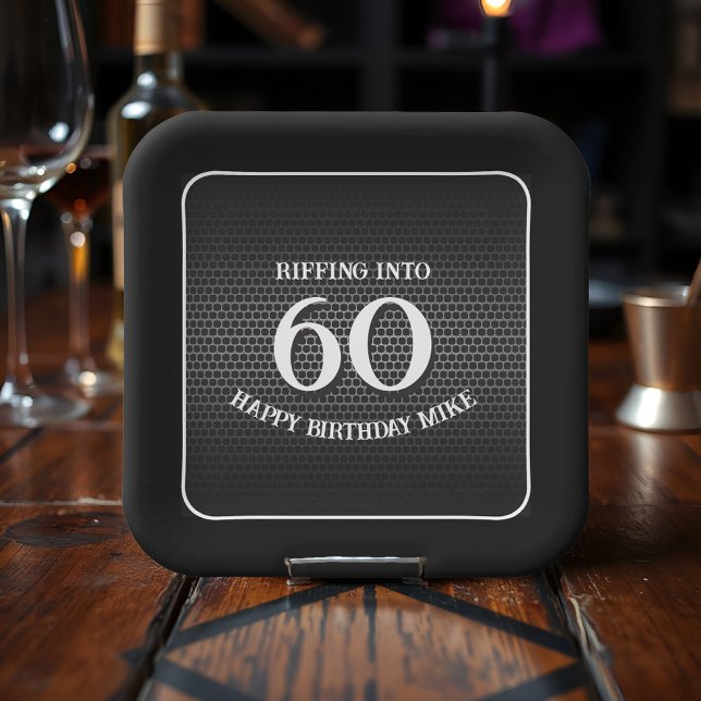 Rock Guitar Amp Birthday Jam Any Age Classic Black Paper Plate (These paper plates are styled like a vintage guitar amp for a rockin' milestone birthday vibe.)