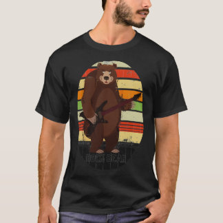 Rock Guitar Bear Vintage Retro Style Design T-Shirt