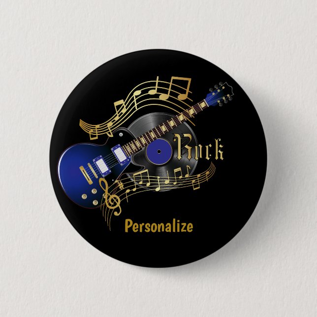 Rock Guitar - Blue 6 Cm Round Badge (Front)