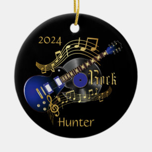 Rock Guitar - Blue Ceramic Tree Decoration