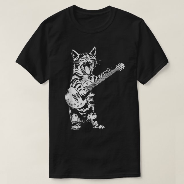Rock Guitar Cat Funny Music Design T-Shirt (Design Front)