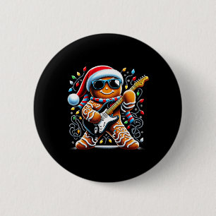 Rock Guitar Gingerbread Playing Guitar -funny Chri 6 Cm Round Badge