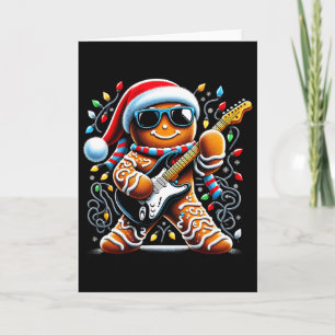 Rock Guitar Gingerbread Playing Guitar -funny Chri Card