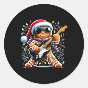 Rock Guitar Gingerbread Playing Guitar -funny Chri Classic Round Sticker
