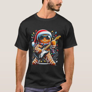 Rock Guitar Gingerbread Playing Guitar -funny Chri T-Shirt
