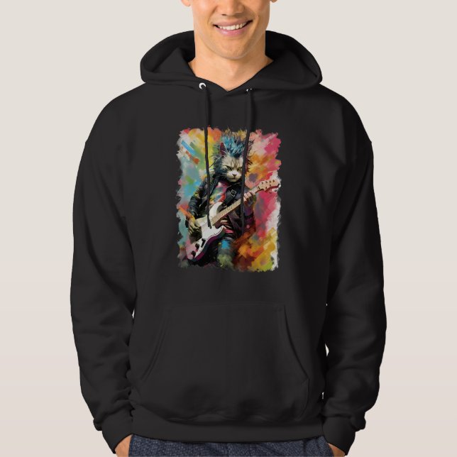 Rock Guitar Ragamuffin Cat Guitarist Hoodie (Front)