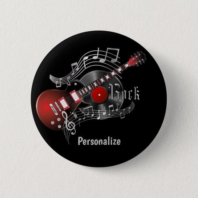 Rock Guitar - Red 6 Cm Round Badge (Front)