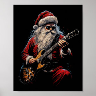 Rock Guitar Santa Claus Playing Guitar - Funny Chr Poster