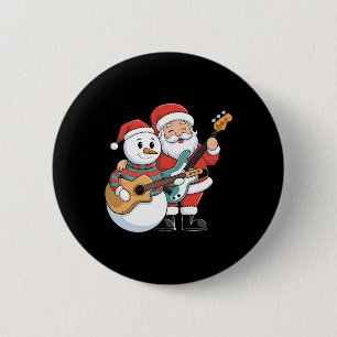 Rock Guitar Snowman And Santa Claus Playing Guitar 6 Cm Round Badge