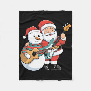 Rock Guitar Snowman And Santa Claus Playing Guitar Fleece Blanket