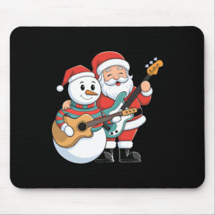Rock Guitar Snowman And Santa Claus Playing Guitar Mouse Mat