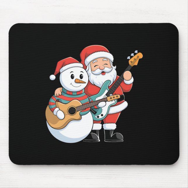 Rock Guitar Snowman And Santa Claus Playing Guitar Mouse Mat (Front)