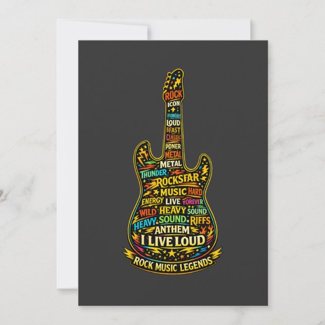 Rock Guitar Typography Art Invitation (Front)