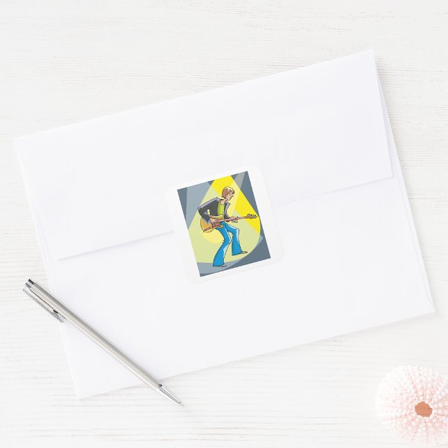 Rock Guitarist 70s Style Musician Square Sticker (Creator Uploaded)