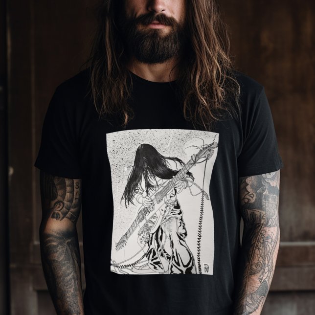 Rock Guitarist Electric Guitar Illustration T-Shirt (Creator Uploaded)